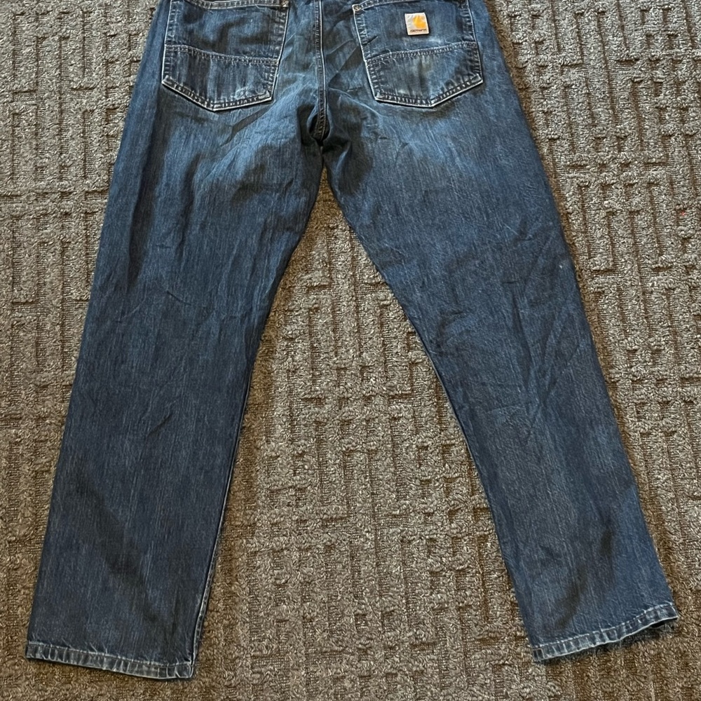 Carhartt Mens Blue Jeans 33x32  (Fits 32x31) Straight Relaxed Fit Dark Workwear